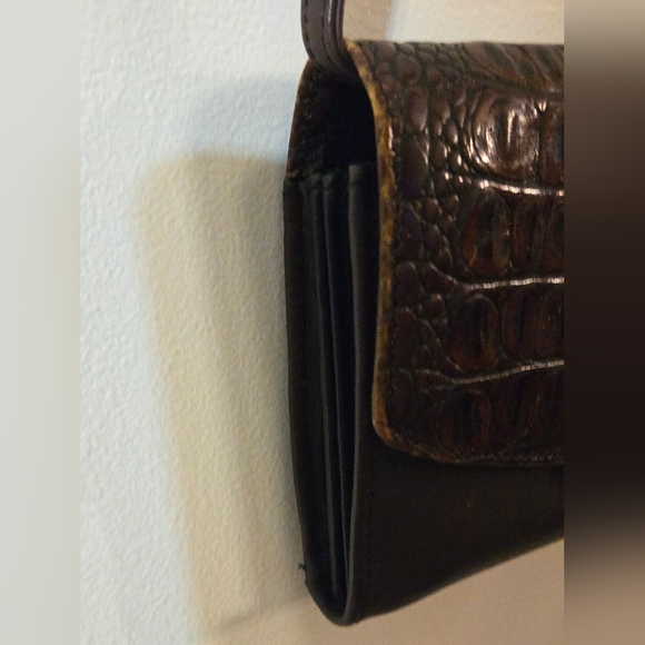 Brighton Crossbody Wallet In Black Leather With Brown Crocodile Embossed Design - Picture 9 of 17
